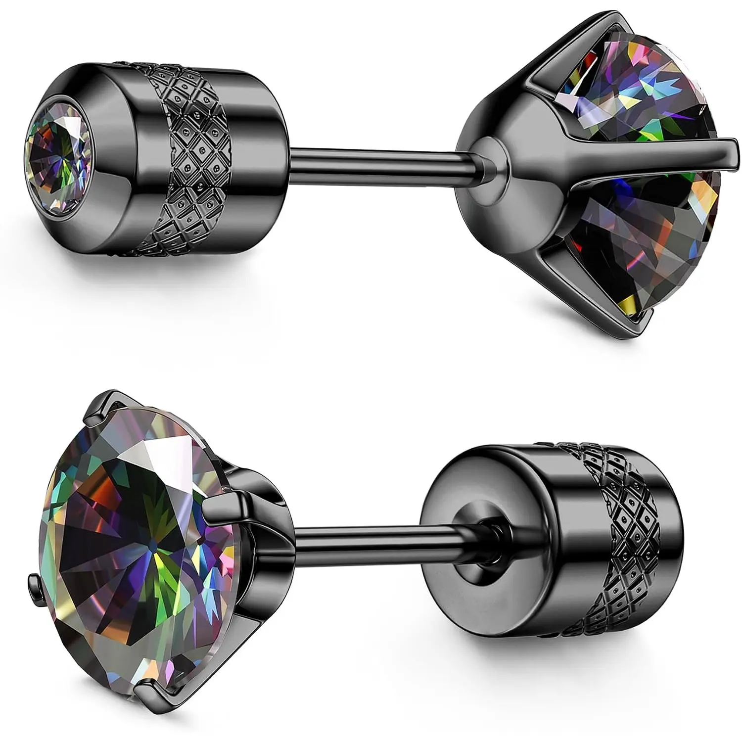 Hypoallergenic G23 Implant Grade Titanium Screw Back Stud Earrings, 20G Pure Titanium Post for Sensitive Ears Solutions, 5A Colored Cubic Zirconia (6mm,7mm) Stud Insert Earrings for Women Double Side Piercing Sleeper Jewelry