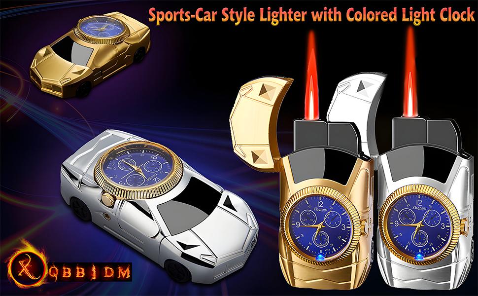 Windproof Lighter With Watch, Creative Cool Sports Car-Shaped Lighters,  Novelty Jet Flame Torch Lighter, Refillable Butane Lighter for Gifts  Outdoor Indoor(Without Butane)