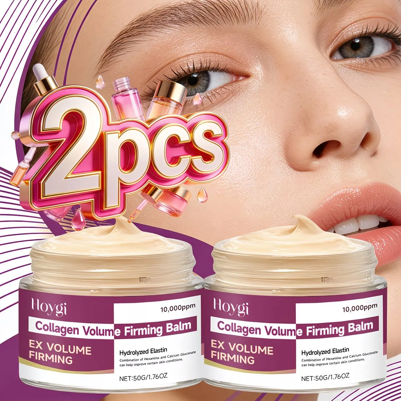 Calcium Collagen Moisturizing Facial Cream Gel 2pcs*50g, Long-Lasting Hydration, Tightening Effect, Suitable for All Skin Types, Hydrolyzed Collagen