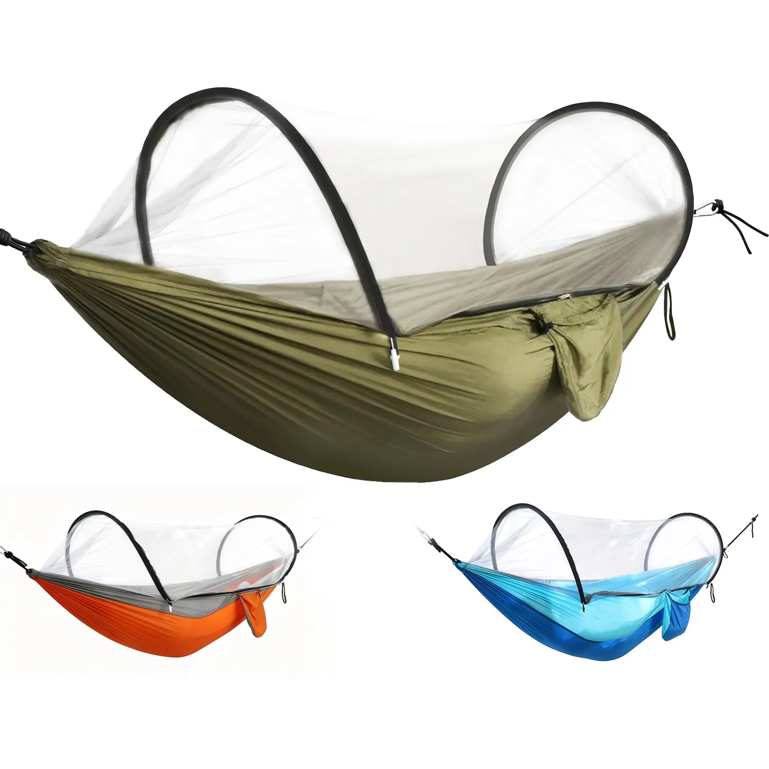 Single Size Camping Hammock with Built-In Mosquito Net, Dual Zips, 440 lbs Capacity, Attached Storage Pocket, Portable for Camping Hiking, Outdoor Travel, 440 Lbs Cap.