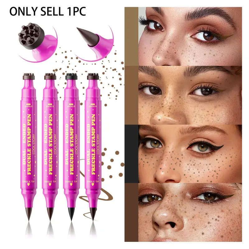 Waterproof Sweat-Resistant Temperature Tattoo Pen, Lightweight Liquid Formula for Natural Bare Makeup, Dual-Head Design, Stamp