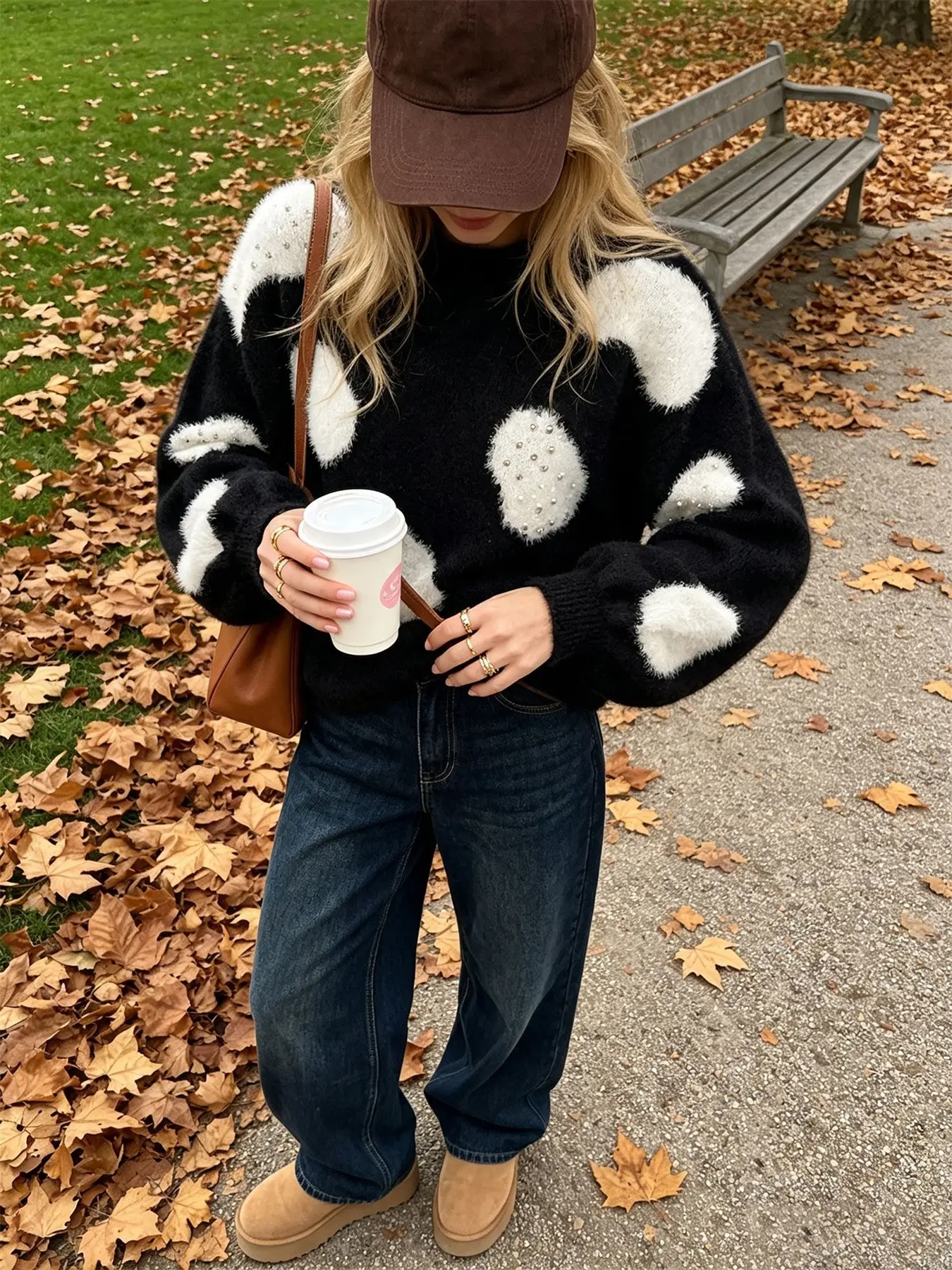 Women's Round Neck Pearl Beaded Plush Cloud Fall Winter Soft Comfortable Loose Casual Fashion Elegant Versatile Pullover Sweater Casual Fashion Knitwear – Daily Outing & Date Wear
