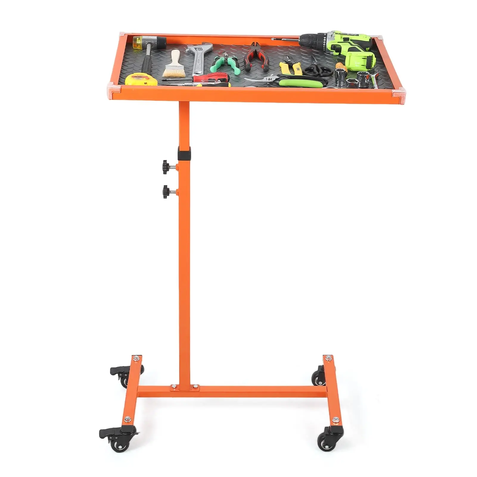 Garvee Adjustable Rolling Work Table with 220LBS Heavy Duty Steel Tray, 360° Swivel Casters, Adjustable Height 35.8-48 in, Mobile Workbench with Tool Tray for Garage, Mechanic, Workshop, and DIY Projects