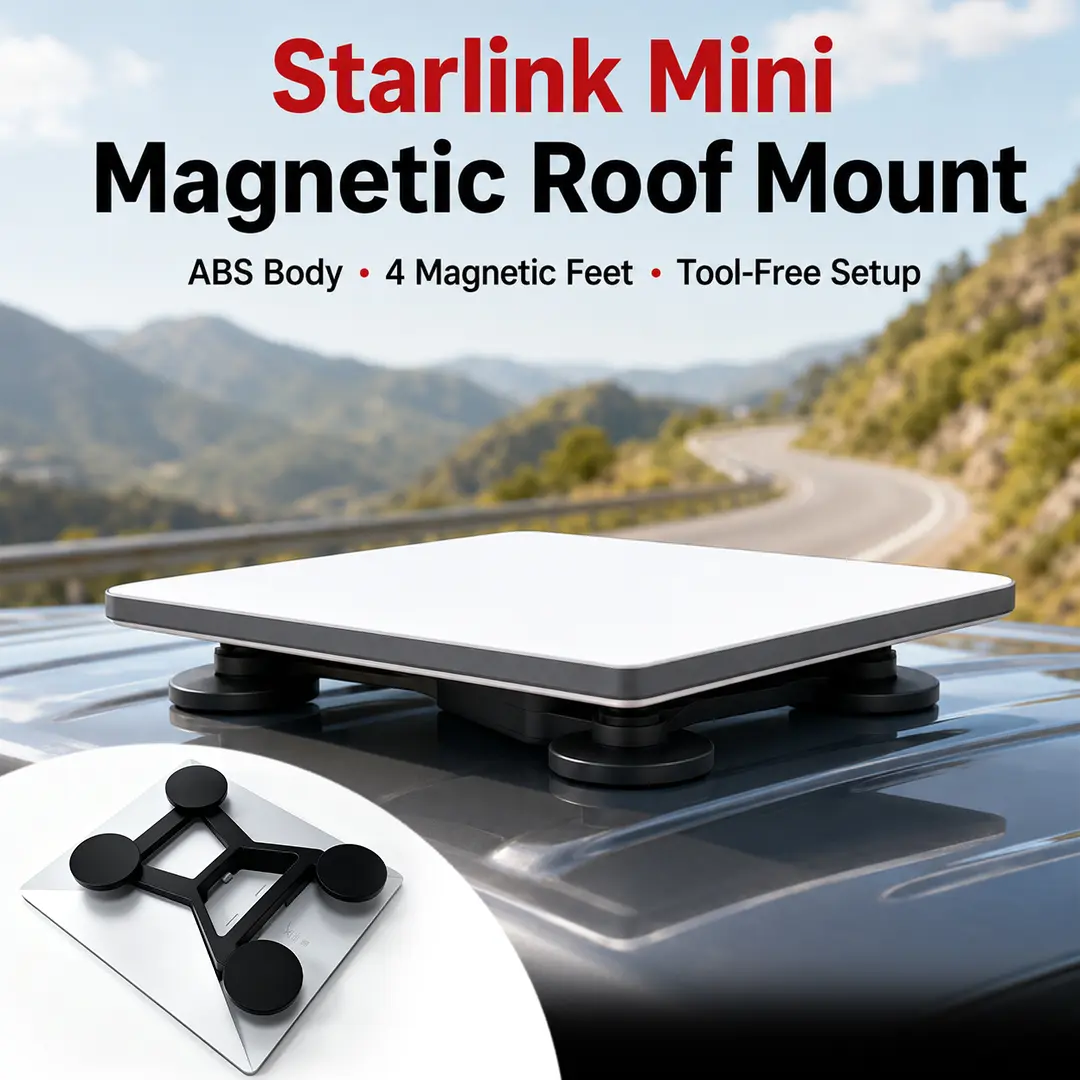 Starlink Mini Lightweight & Durable Tool-Free Magnetic Roof Mount, 4-Magnet ABS Plastic Satellite Dish Holder for Cars, Trucks, Outdoor Flat Metal Roofs