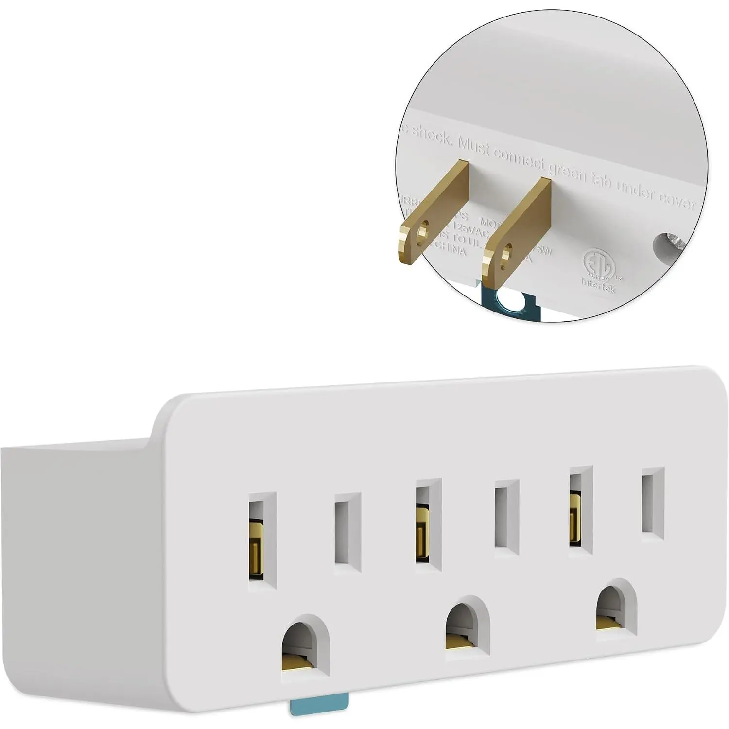 2-Prong to 3-Prong Outlet Adapter, Polarized Triple Outlet Converter, Plug Extender Power Strip, Turn 2-Prong Outlet to 3 Ground Outlets, Wall Plug Splitter with 3 AC Outlets, ETL Listed, 1875W, White