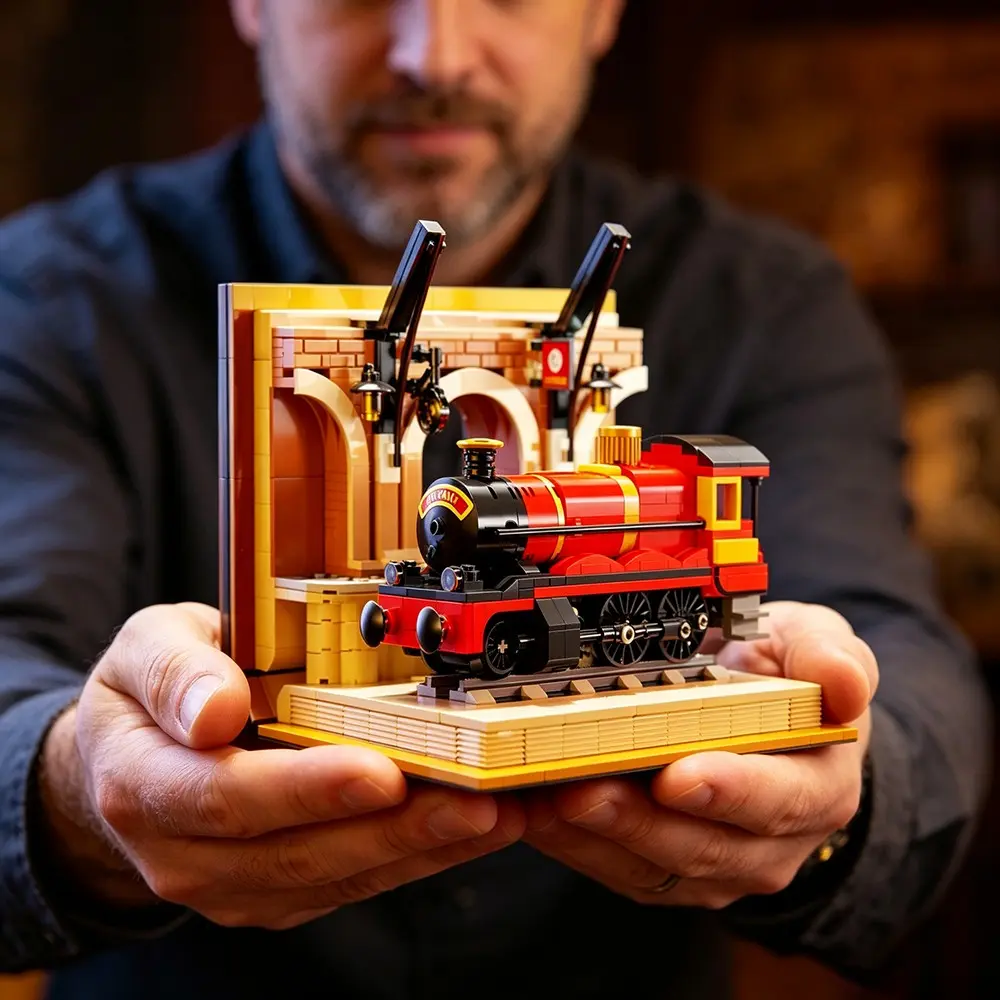 1006pcs Movie Train Station Model Blocks, Mechanical Linked Moving Train, Desktop Decor, DIY Collection, Christmas Gift