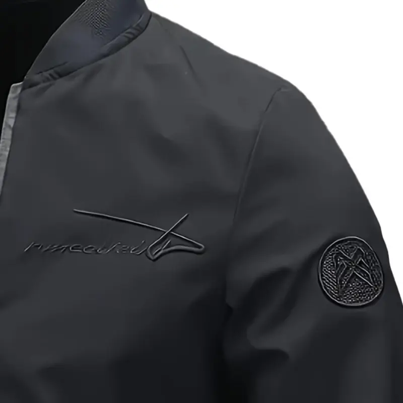 Men's Zip-Up Pilot Jacket - Sporty Chic Fitted Long-Sleeve Polyester Outerwear with Pockets, Letter Embroidery, Machine Washable Zip Up Sportswear for Casual Use Men's Zip-Up Pilot Jacket - Sporty Chic Fitted Long-Sleeve Polyester Outerwear with Pockets, Letter Embroidery, Machine Washable Zip Up Sportswear for Casual Use