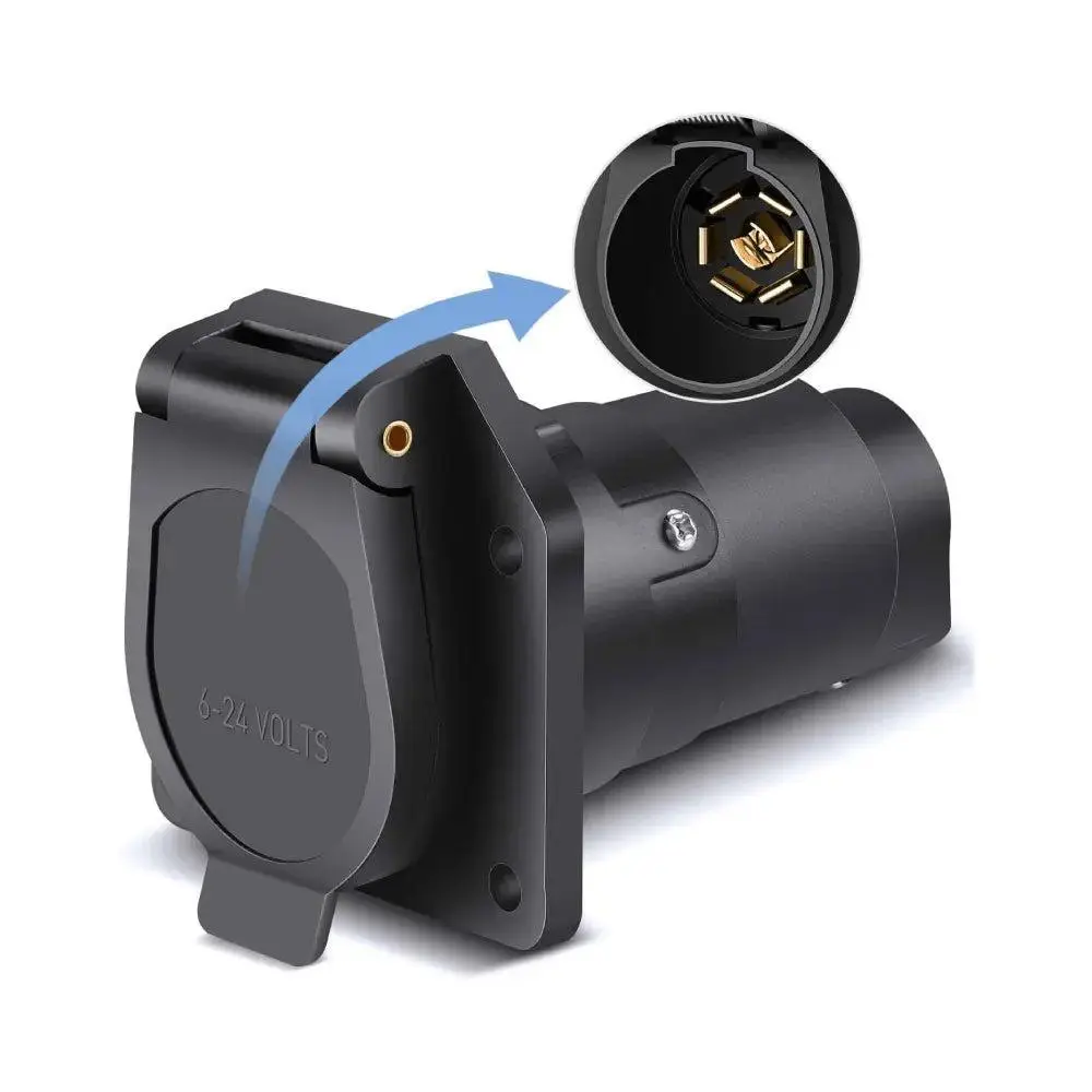 Nilight 1x 7-Way Trailer Blade Connector Socket - Male Round RV Adapter with Splice-In Connector for Trucks, Carts, Trailers, Motorcycles, Bicycle Frame Applications