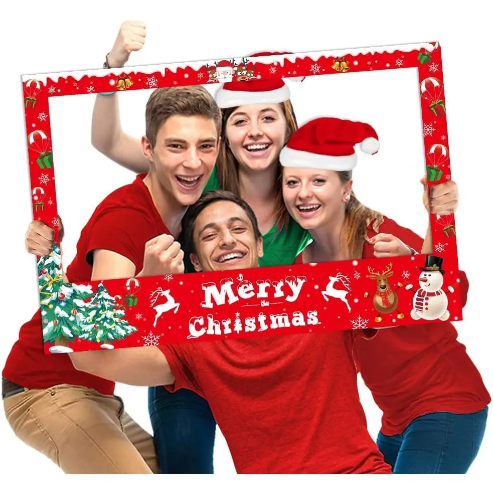 Christmas Photo Booth Props Frame - 24 x 35.5 mas Party Supplies | Holiday Winter  Year Decorations, Large Photo Prop for Family School Classroom Office Party