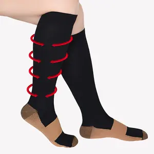 1 Pairs Breathable Copper Compression Knee Socks Stretch Anti Swelling Calf Support Stockings Comfort All Day Wear Leg Stabilizer For Office Nurse Athletic Sports Daily Long Trip