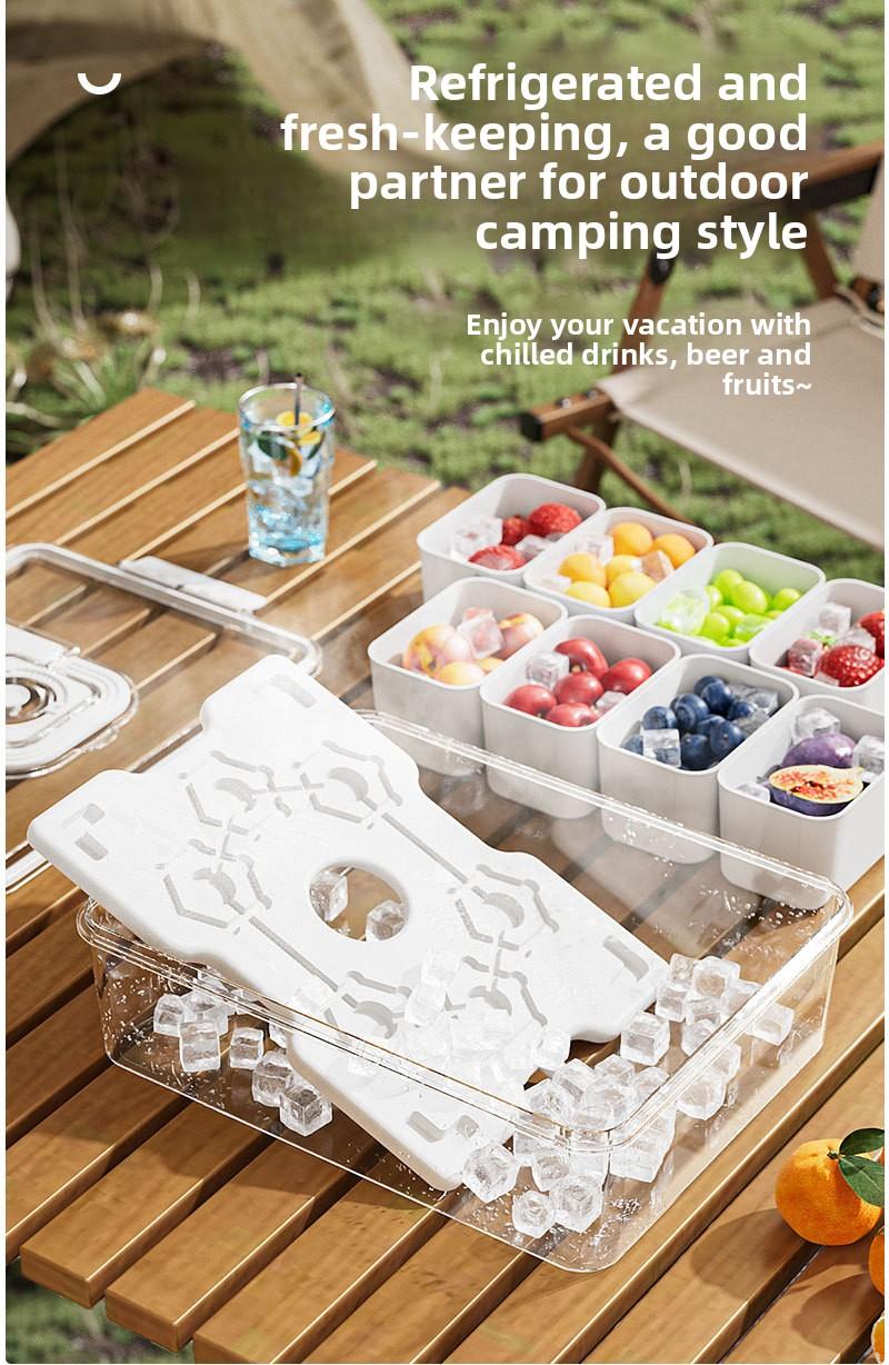 Divided Portable Ice Food Storage Container| Salad Draining Fresh Keeping Box with Compartments for Fridge Fruit Meal Prep