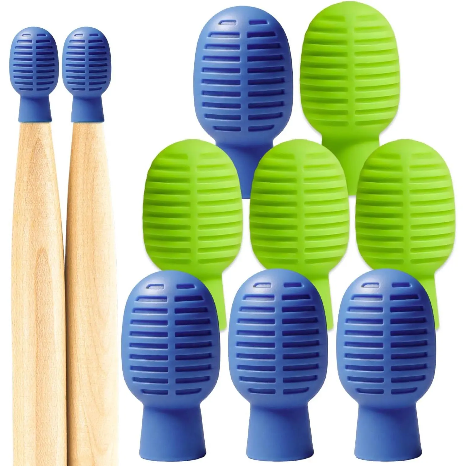 Drumstick Muting Tips Drumstick Dampeners For Practice, of Drum Practice Pad, Drumstick Tips Mute Clacking Sound From Sticks  Solid Surfaces (4Green+4Blue)