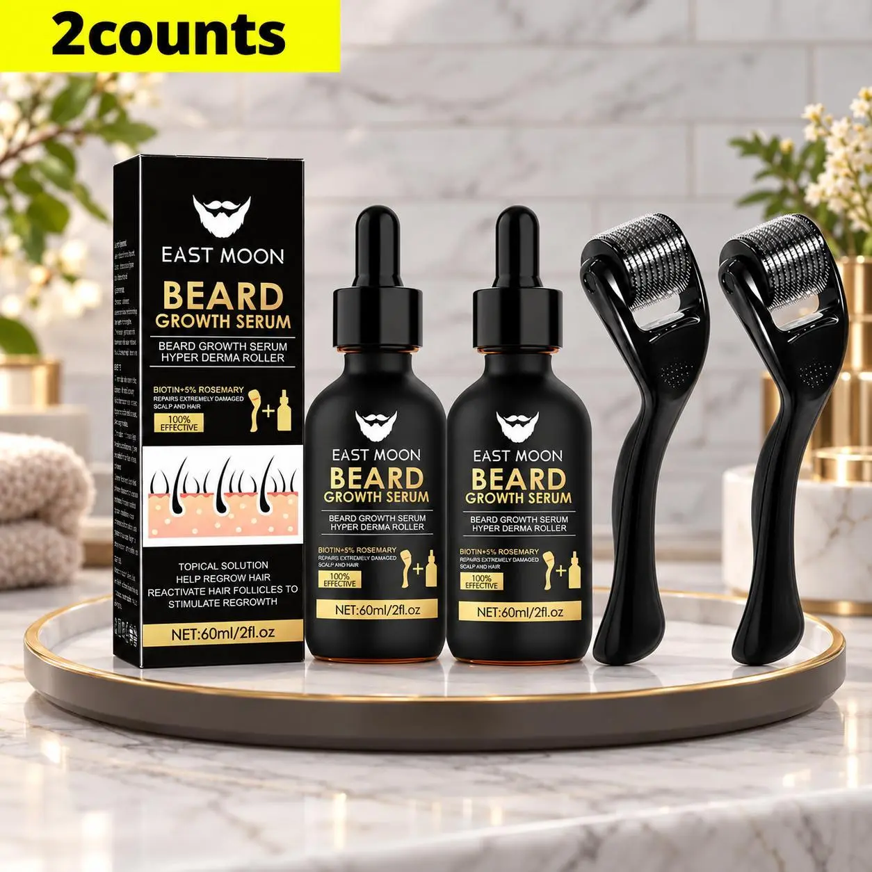 Beard Growth Kit-Beard Care Serum & Beard Massage Derma Roller, Beard Massager for Patchy/Spot Beard, Beard Kit for Men's Grooming, Men's Daily Beard Care Products and Tools, Holiday Gifts, Father's Day Gifts