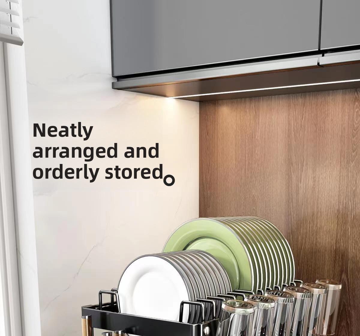 Kitchen Dish Drying Rack, Large Capacity Dish Drain Storage Rack, Household Tableware Storage Rack, Kitchen Gadgets, Multifunctional Storage Organizer, Kitchen Organizer