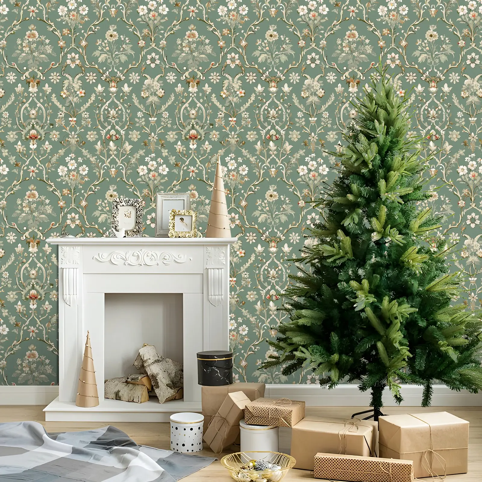 Vintage Floral Wallpaper Roll, Interior Wall, European Country Style, Waterproof Self-Adhesive, Peel and Stick, Home Decor for Living Room Bedroom