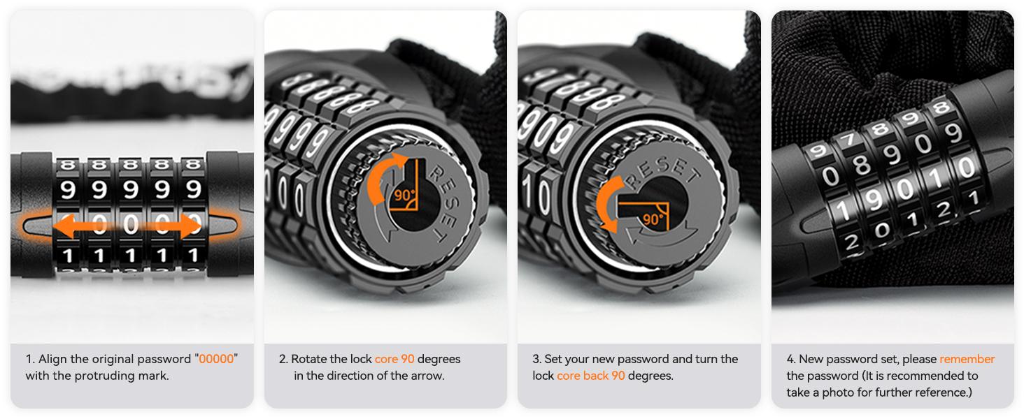 Bike Lock: 5 Digit Combination High Security Anti Theft Bike Chain Lock-3.2/3.6/4ft Heavy Duty Keyless Bicycle Lock for Bike, Motorcycle, Scooter, Door & Gate-4/6mm Thick, Easy to Use