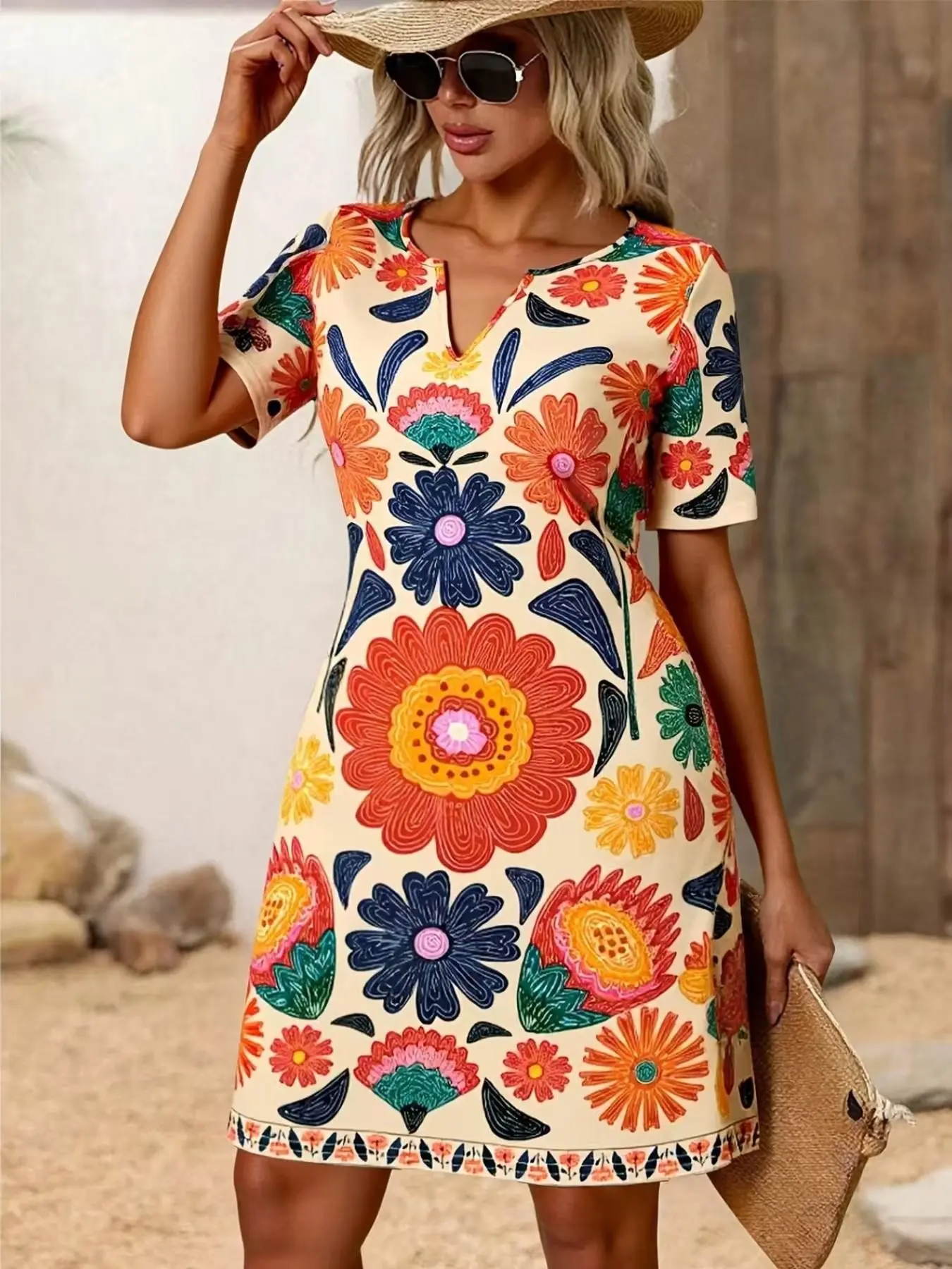 Women's Summer New Arrival Boho Printed Midi Dress Yf026, Stylish and Comfortable, Perfect for Casual Wear, Ideal for Warm Weather