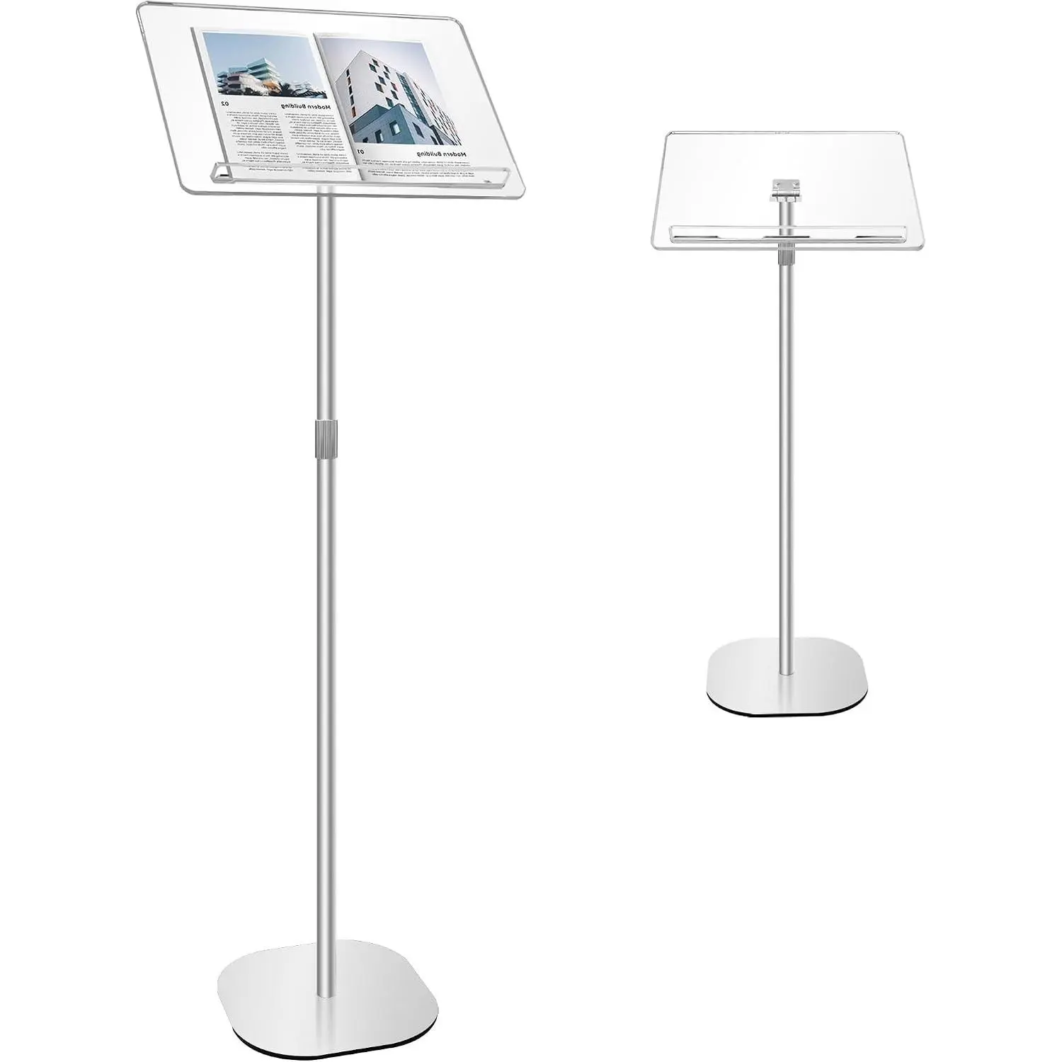 Modern Height-Adjust 56.5 in Podium Stand, Silver Podium for Church Events, Weddings, Classroom Use