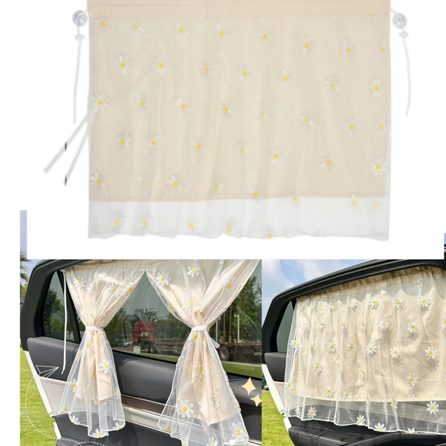 2pcs Flower Edge Auto Window Screens Car Window Sun Protections Curtain Vehicle Window Blockers Suction Cup Split Opening Lace Auto Sun Shade Curtain Light Blocking Privacy Heat Insulation Vehicle Interior Accessory