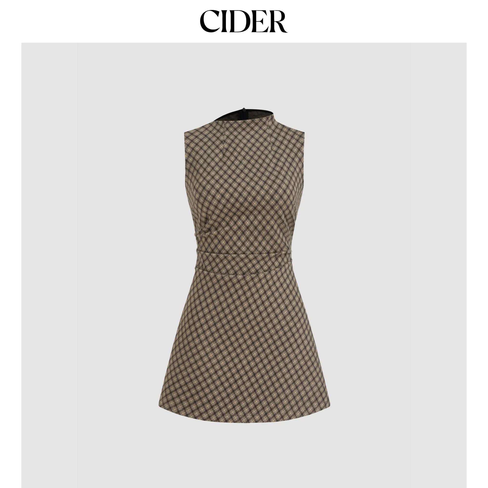 Cider [2 colors, size 0-26] High Neck Checks Ruched Mini Dress SummerFinds