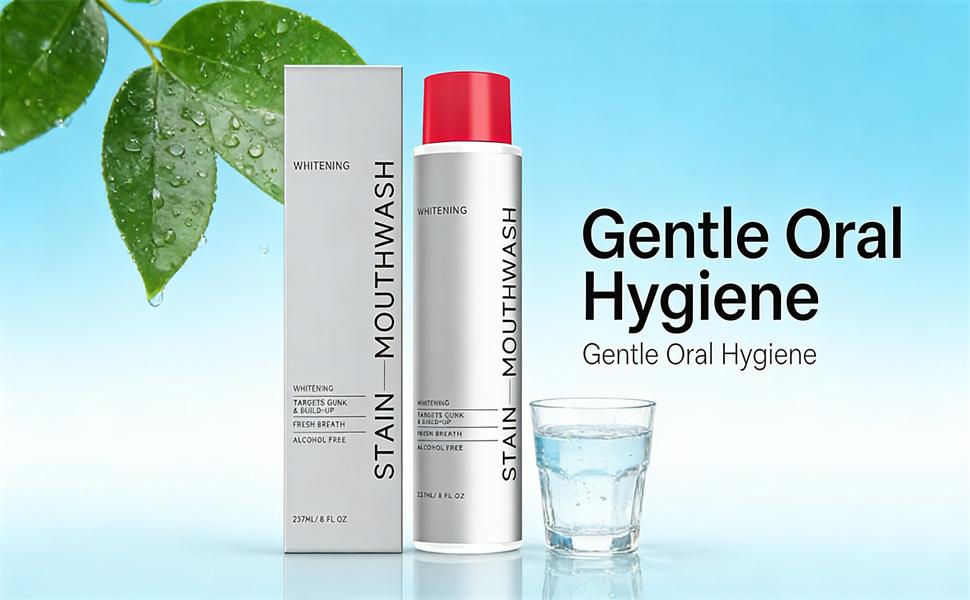 Stain Mouthwash, Gunk Removing Mouthwash for Fresh Breath, Gentle Oral Hygiene, Fresh and Long-Lasting Fragrance, with Essential Oils 237ml (2PCS)