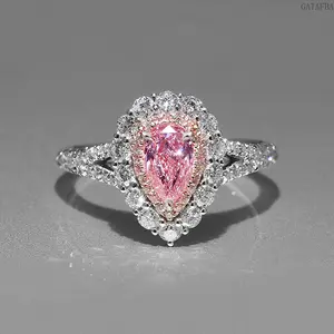 European American Trend Multi-Layer Luxury Ring, Shiny Pink Teardrop Double Wrap Finger Ring For Women