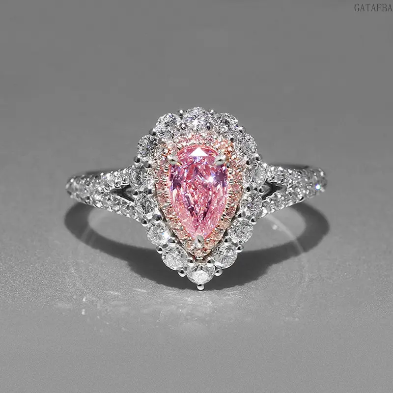 Women's European-American Trend Multi-Layer Luxury Ring - Shiny Blush Pink Teardrop Double-Wrap Female Ring
