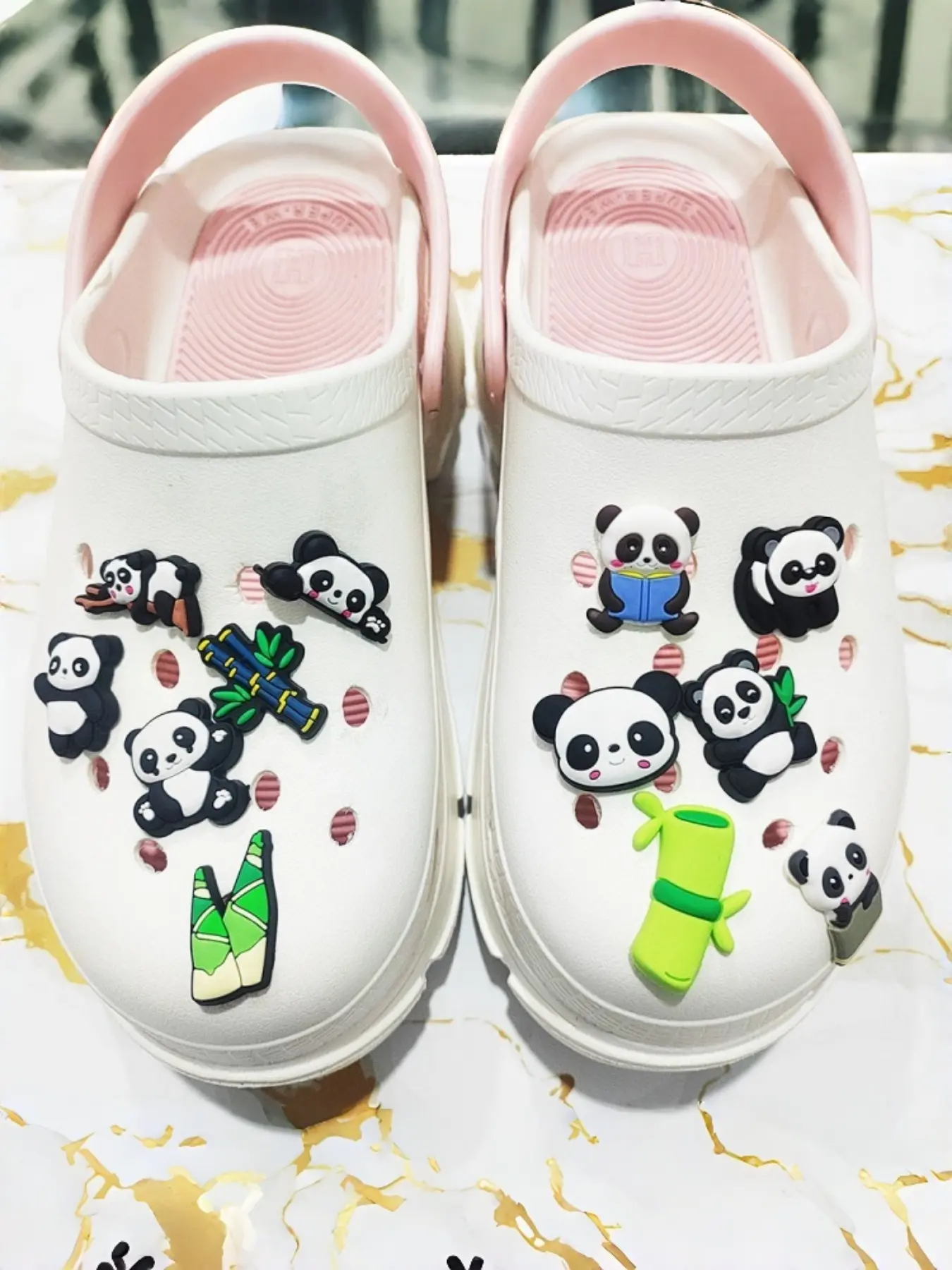 8pcs Cute Cartoon Panda Shoe Accessories, PVC Soft Gel Material, Durable and Aesthetic, DIY Detachable, Perfect Gift for Holidays