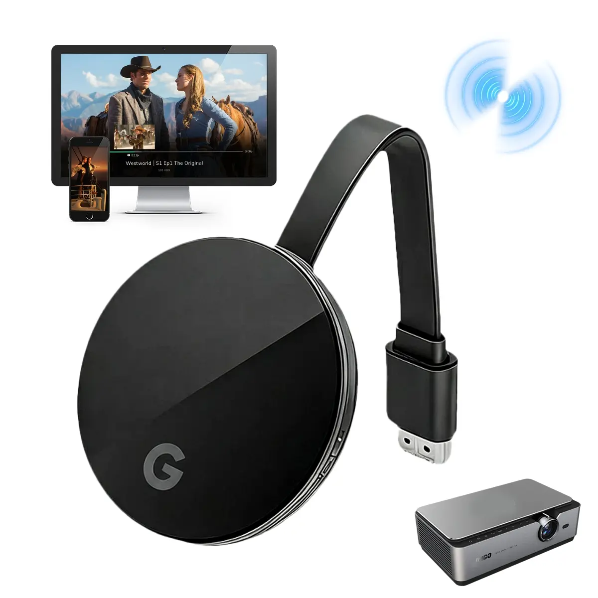 Smart HD HDMI Wireless Display Adapter WiFi 1080P Mobile Screen Mirroring Receiver Dongle for iPhone Mac iOS Android to TV Projector Support Miracast Airplay DLNA,Work with Google Chrome and Home App