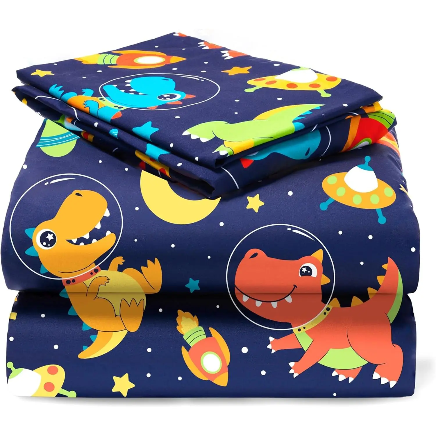 Kids Twin Sheet Set Space Dinosaur - 3 Piece Soft Microfiber Bed Sheets, Deep Pocket Wrinkle Free, Cozy Toddler Bedding Set, Fade Resistant Breathable for Boys Girls Teens