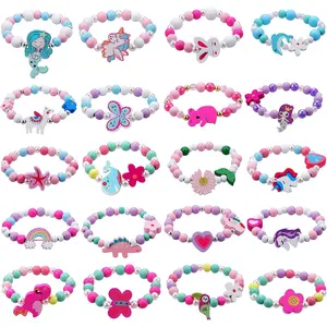 20 Psc Kids Bracelets Girls Party Favors - Pinata Stuffers for Kids Goodie Bag Fillers Birthday Party Exchange Gifts Classroom Prizes, Colorful Wooden Beads Friendship Bracelets Princess Play Jewelryfidget toys