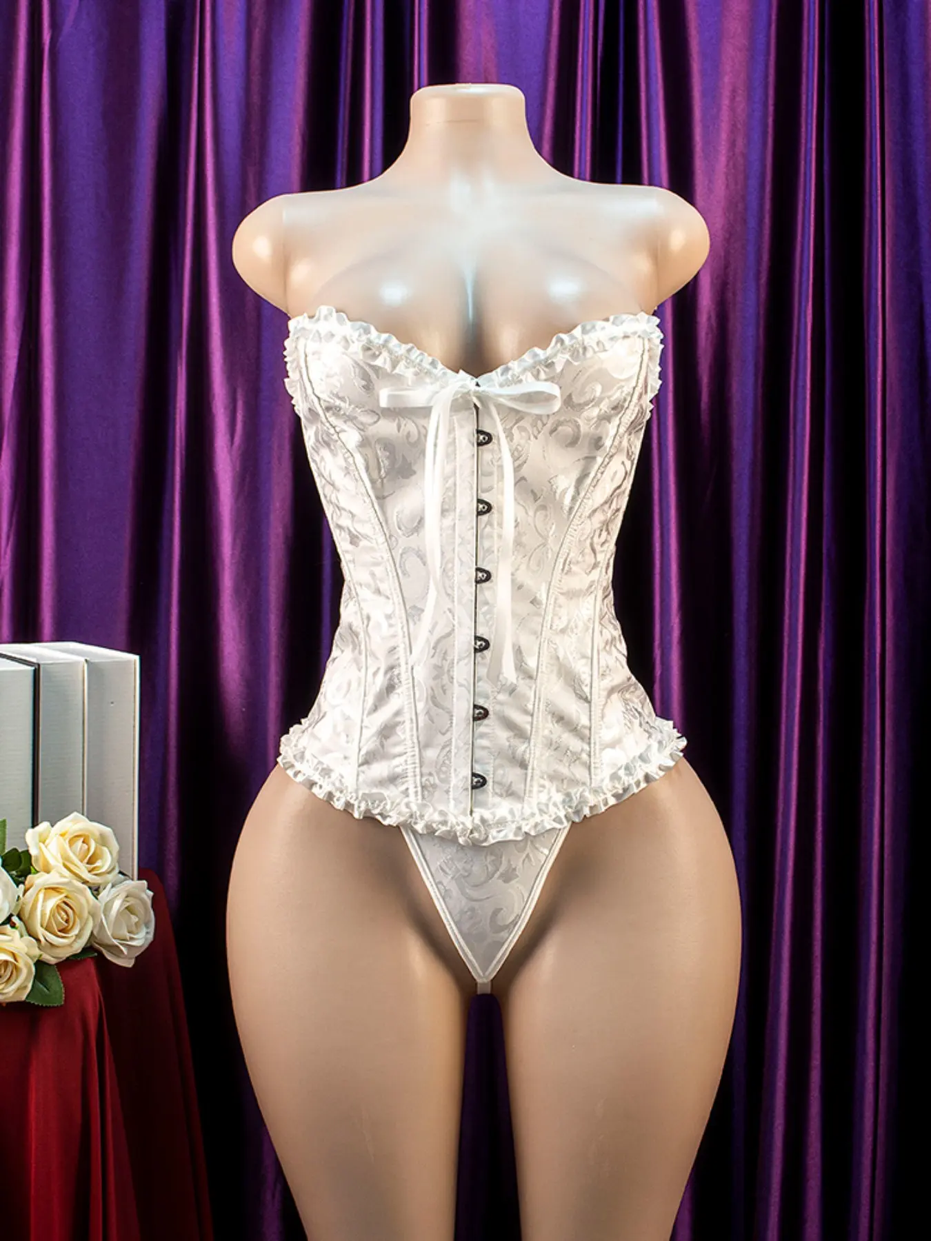 Women's Satin Lace Bow Bodysuit Set (top + Thong), Shapewear for Special Occasions, Fashionable and Elegant, Perfect for Valentine's Day rave outfit sexy cool girl outfits