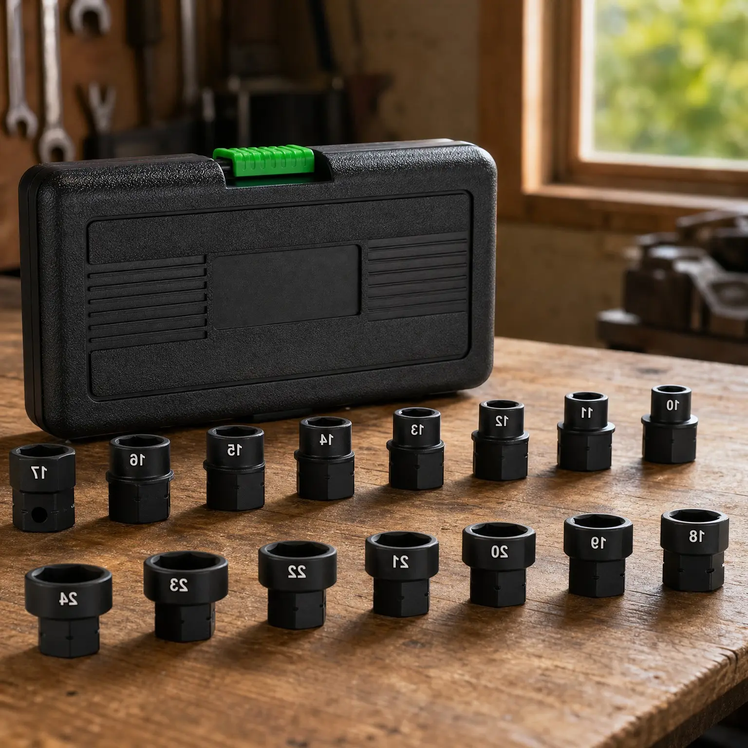15-Piece 1/2-Inch Drive Metric Low Profile Impact Socket Set, 10mm-24mm, No Skips, 6 Point, Cr-Mo, Stubby Sockets for Tight Areas