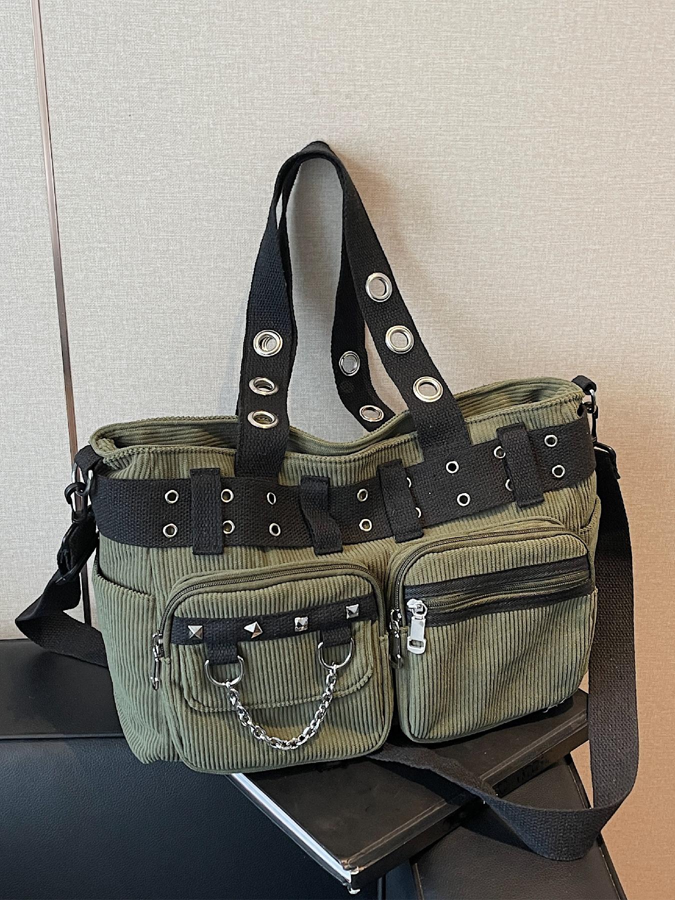 Punk Style Studded & Chain Decorated Crossbody Bag, Multi-pocket Shoulder Bag for Women, Casual Trendy Versatile High-quality Daily Commuting Bag, Fashionable Crossbody Bag