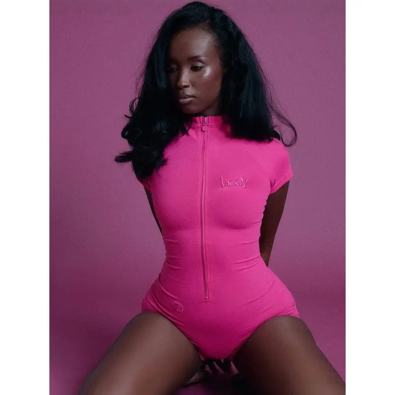 Summer New Zip Short Sleeve Yoga Bodysuit Women Tight Dance Fitness Jumpsuit Women Zip Up Short Sleeve Bodysuit  New Tight Fit Activewear for Yoga & Dance  Trendy Zip Short Sleeve Jumpsuit Stretchy Tight Bodysuit for Workout Dance