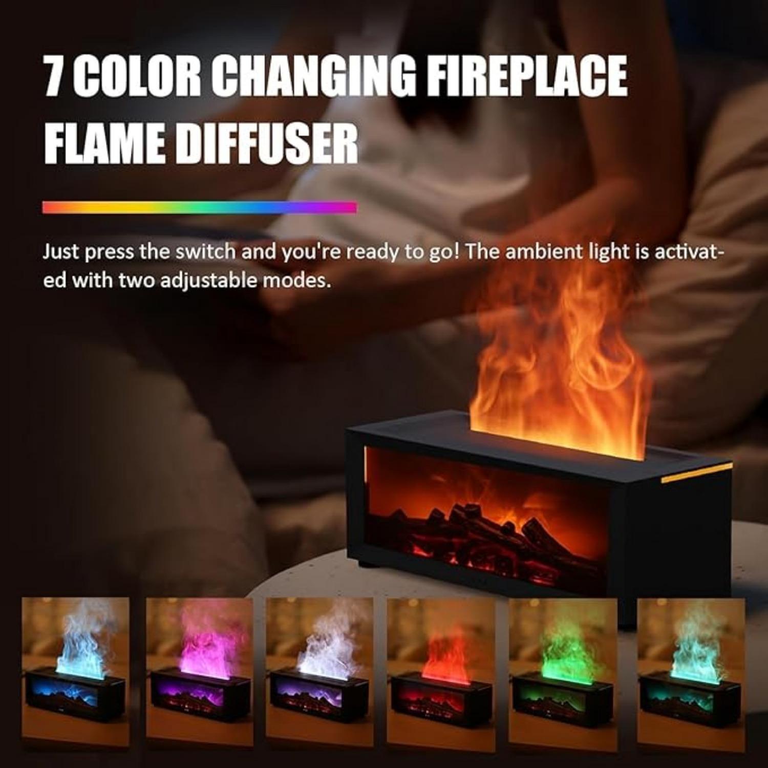 Flame Wall Fireplace Aroma Diffuser: 7-Color Flame Effect, 220ML Ultrasonic Cool Mist, Timer & Auto Shut-Off, for Large Rooms/Bedrooms/Office