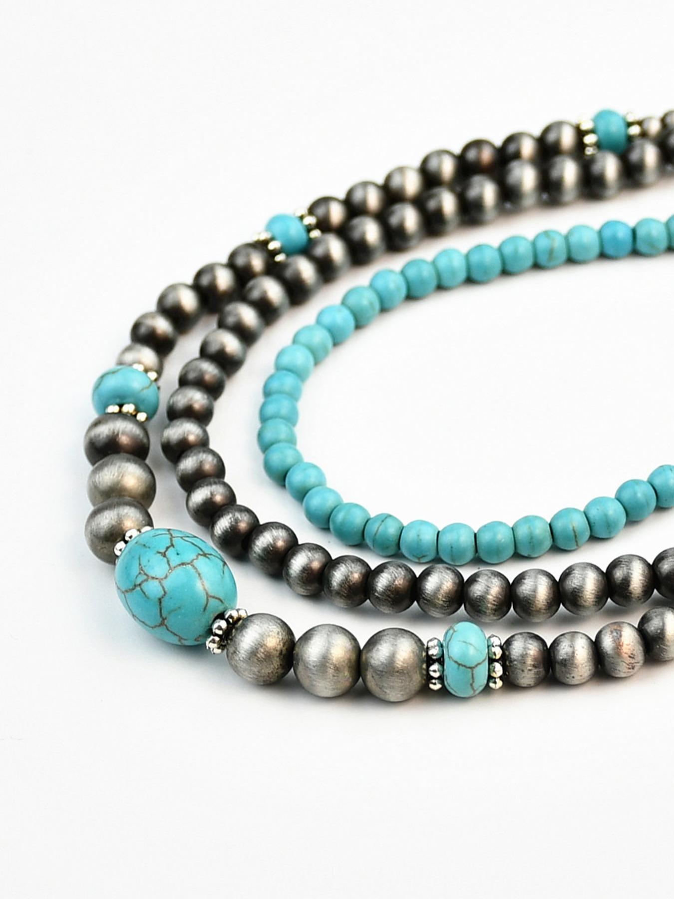 Vintage Turquoise Texture Beaded Necklace, Fashionable Adjustable Beaded Necklace for Women & Men for Party, Daily Clothing Decor, Trendy Clean Girl Jewelry for Birthday Gift, Adjustable Beaded Design