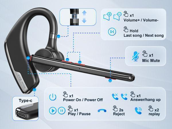 M51New Bee Bluetooth Headset: Dual Mic Noise Cancellation, V5.2 Tech & 80H Playtime! Buy 1, Get 2 - Free Charging Case Included! Perfect for Office, Driving & Truck Drivers!