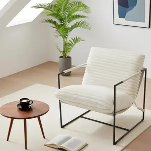 Garvee Sling Armchair for Living Room, Modern Metal Frame Lounge Accent Chair with Upholstered Shredded Foam Cushions, Cozy Reading Chair for Bedroom, Lounge, Home Office, Beige Corduroy