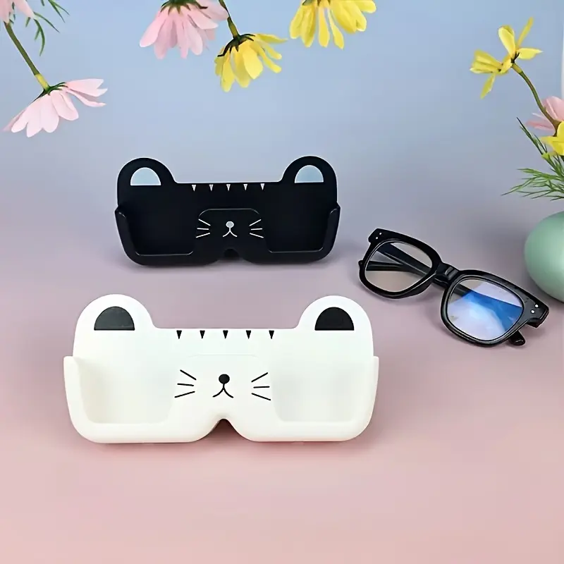 2-Pack Cute Cat Glasses Holder Wall Mounted Eyeglass Sunglasses Storage Box No Drill Animal Glasses Stand for Bedroom Bathroom Decor