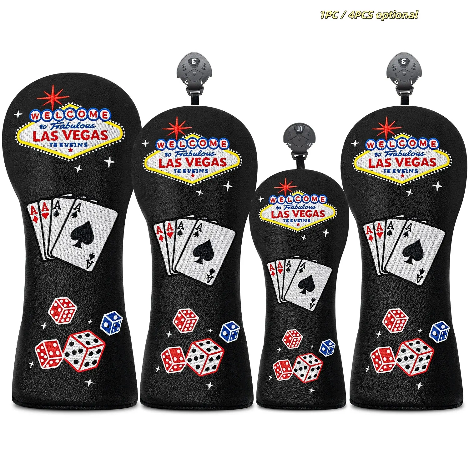 Poker Pattern Golf Club Covers, Golf Accessory, Fashion & Sturdy Protector, Ideal for Daily Training, Matches, Casual Golfing, Holiday Presents
