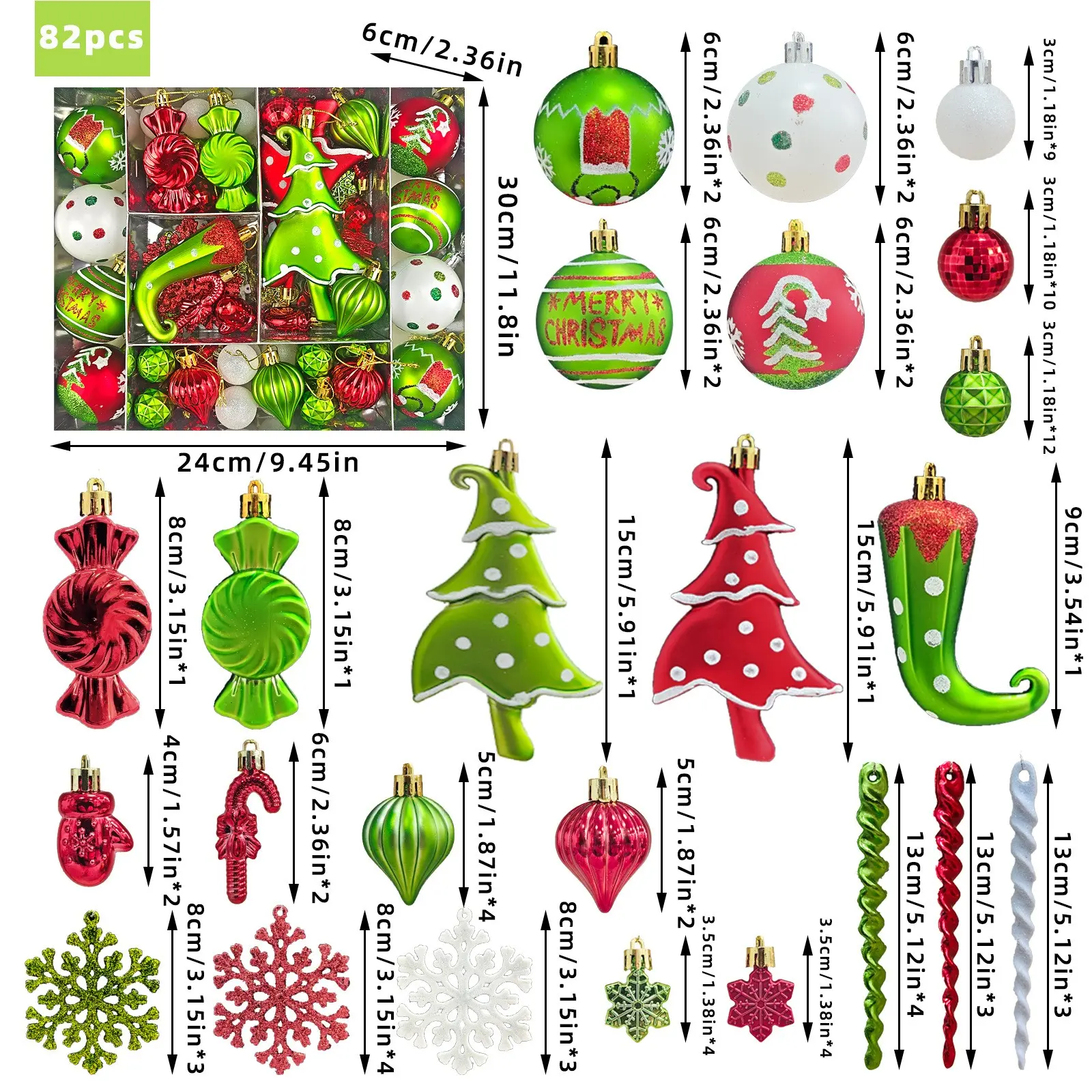 82 Christmas Ornament Set, St Patrick's Day Theme Tree Decorations, Shatter-Resistant Plastic Balls, Holiday Party Home Décor