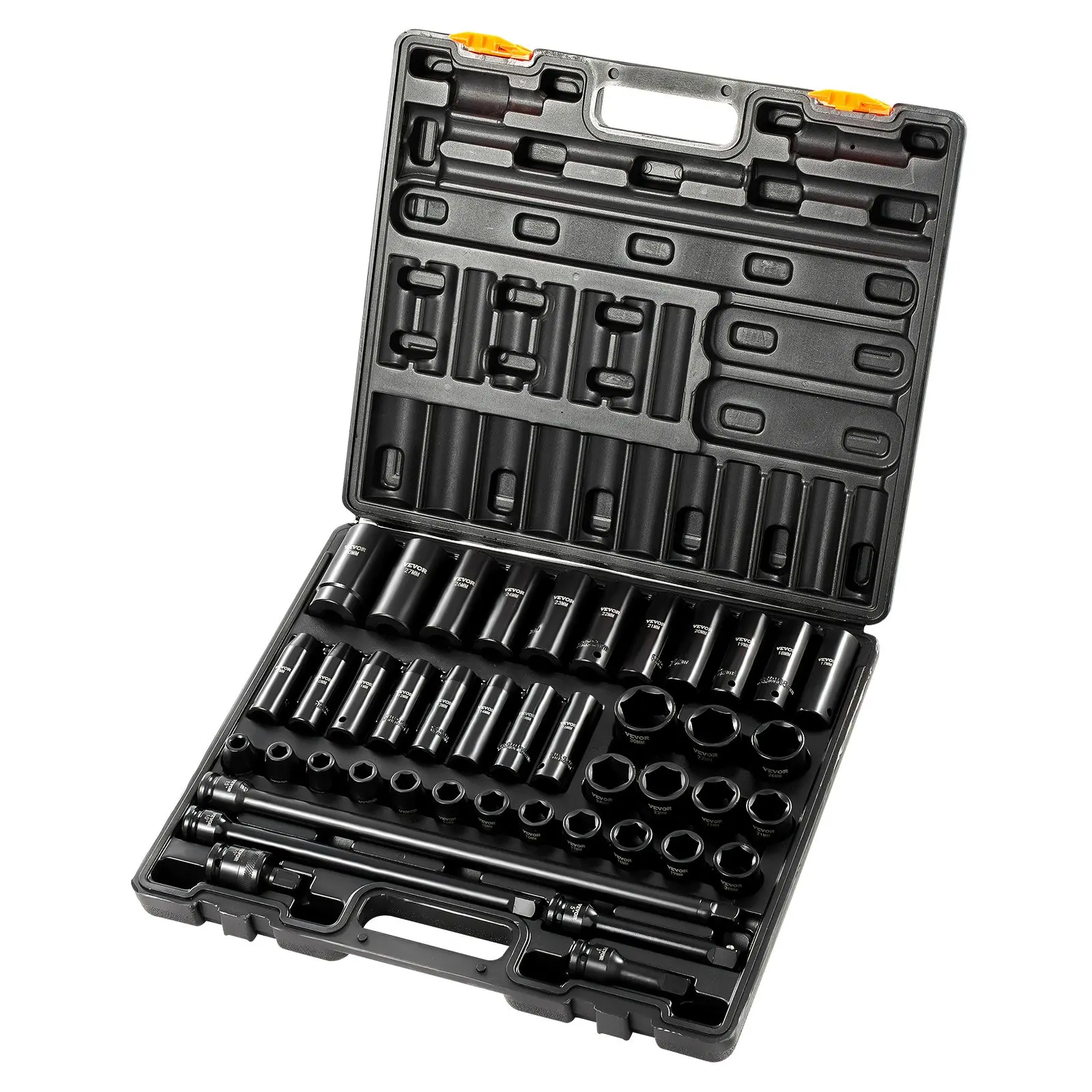【toolupgrade】VEVOR Impact Socket Set, 1/2 in Drive 43-Piece 6-Point Metric 9-30mm Standard & Deep Socket Assortment for Hand Tool Kits, 1/2 Inches Drive