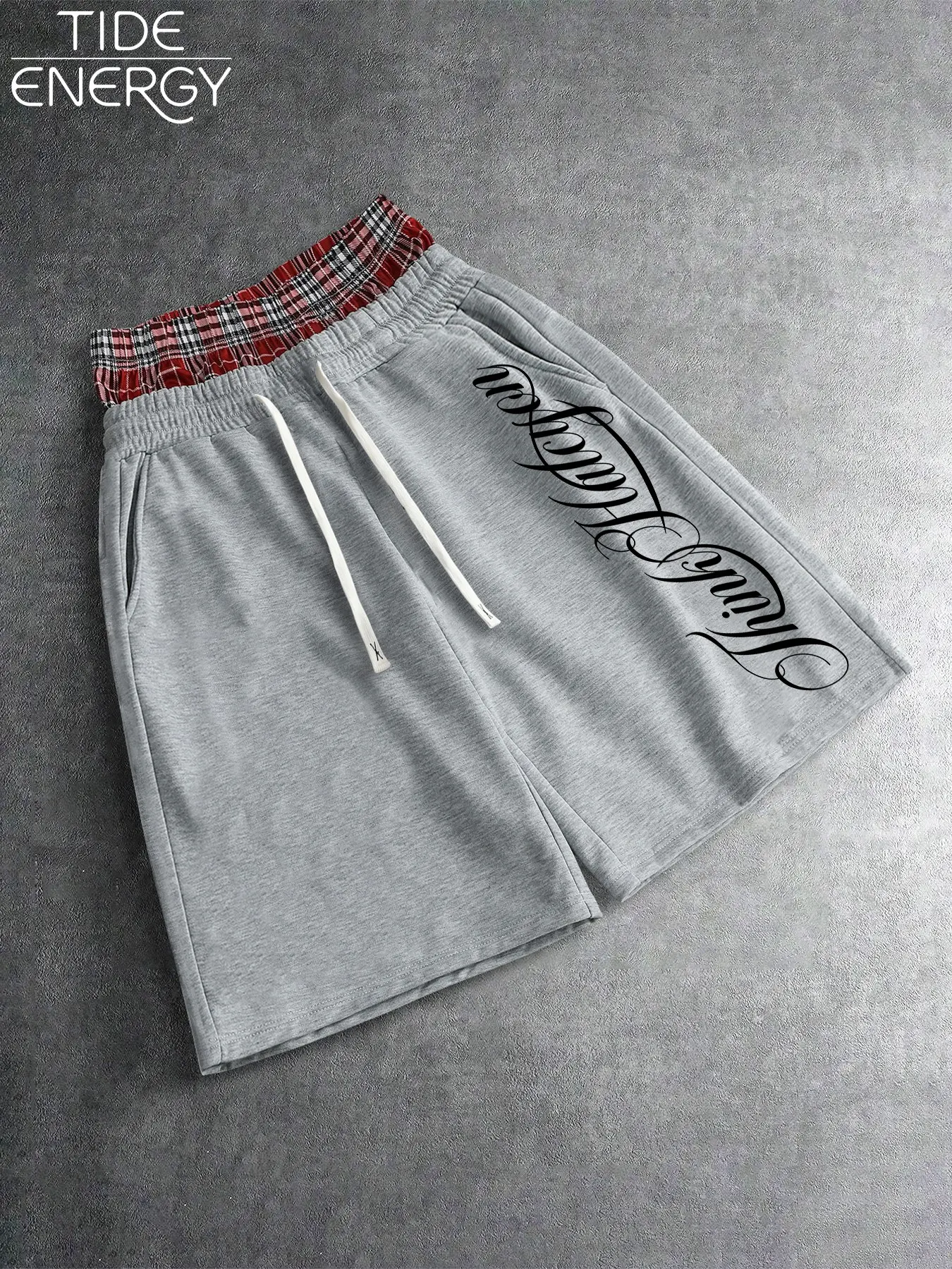 Y2K Minimalist Clean Fit Five-Quarter Shorts, Print, Soft Skin-Friendly Fabric, Plaid Dual-Layer Waistband, Casual Campus Wear, Man