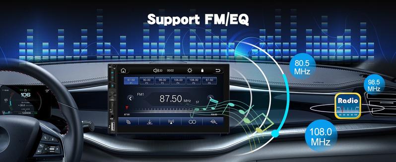 Double Din Wireless Carplay Android Auto Car Stereo, 7” IPS Touch Screen Car Audio Receiver with YouTube Video Playback, WiFi GPS FM Bluetooth Hands-Free, Mirror Link, Backup Camera, EQ, USB/AUX/SWC, MIC, Father's Day Gift