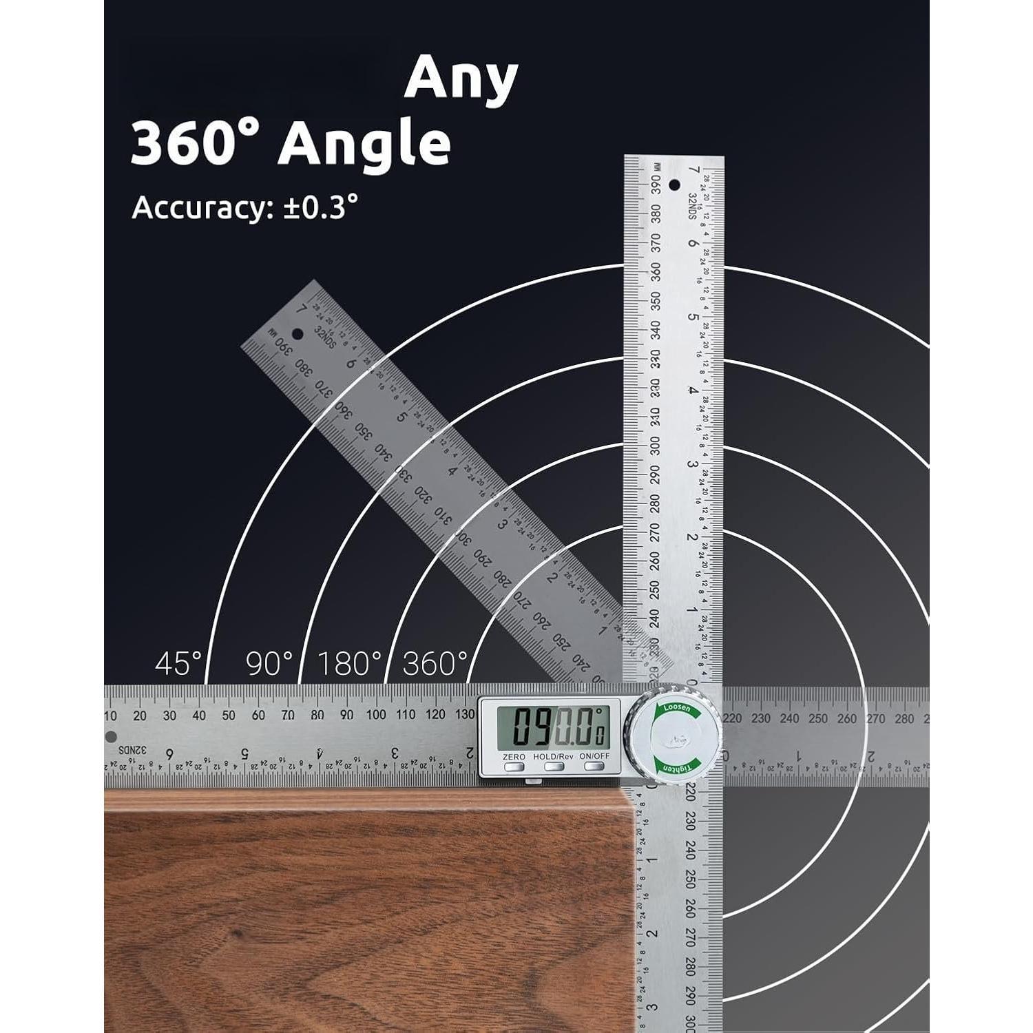 Digital Angle Finder Protractor, 7inch Professional Angle Measuring Tool for Woodworking, Construction and DIY Measurement, Stainless Steel (Includes 2 )