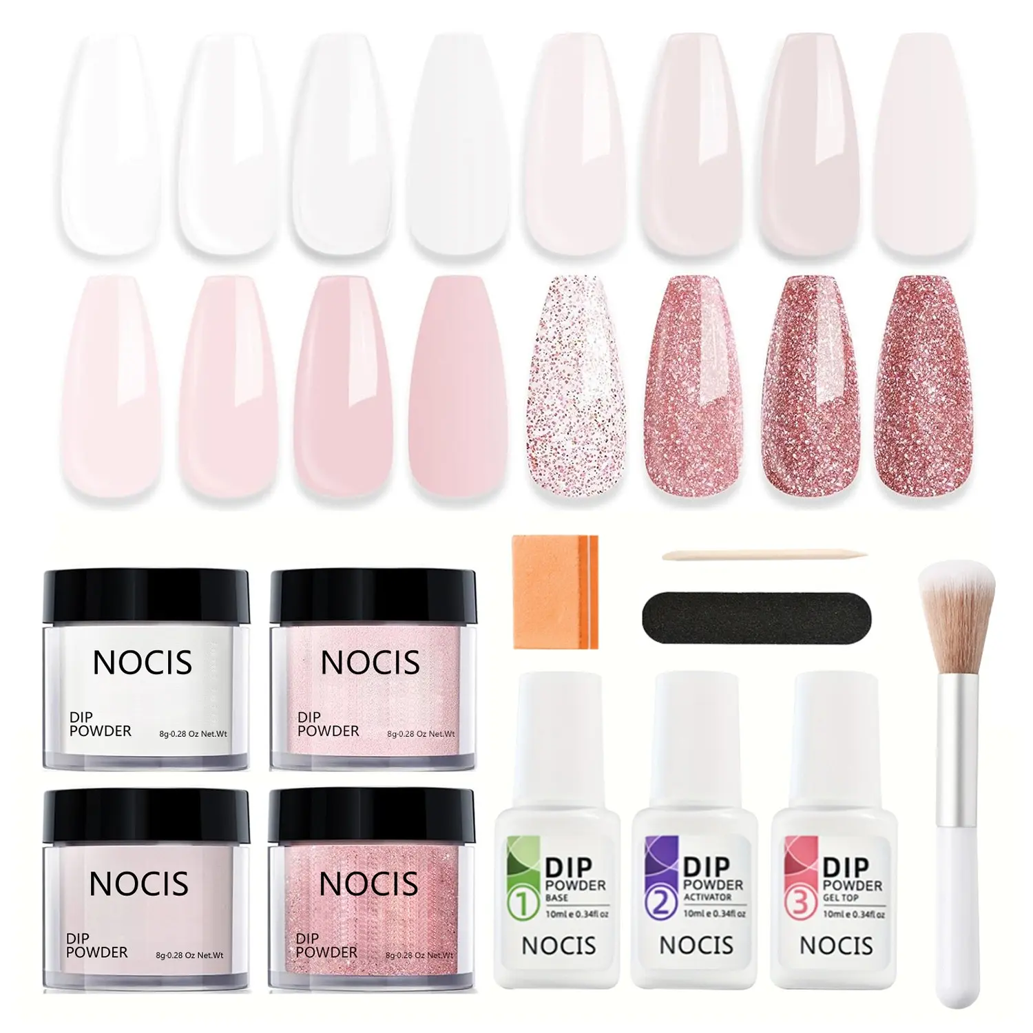Nail Dip Powder Kit, Transparent Light Nude Series, Self-Made Nail Art Set, Includes Base Gel, Activator, Top Coat, Tools