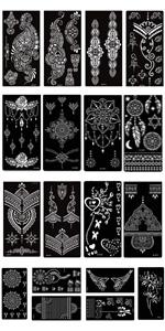XMASIR 16 Sheets Temporary Henna Tattoo Kit, Reusable Tattoo Stencils Sets Indian Arabian Temporary Tattoo Templates Kit for Body Hand Art