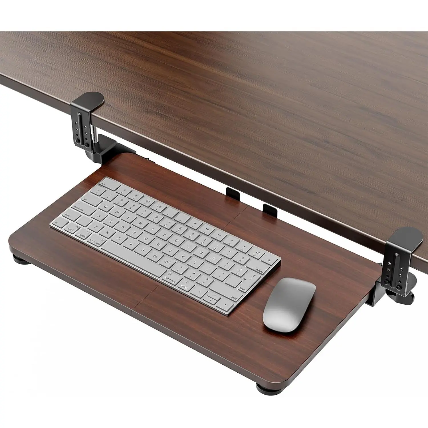 Keyboard Tray Under Desk Pull Out Keyboard & Mouse Tray with Adjustable C-clamp 20(25.9 Including Clamps) x 11.8 Inch Slide Out Computer Keyboard Drawer for Typing Walnut