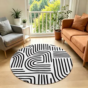 Circular Rug 4 Feet, Washable Modern Medieval Abstract Striped Round Rug, Non-Slip Office Chair Mat, Bedroom Living Room Floor Protector